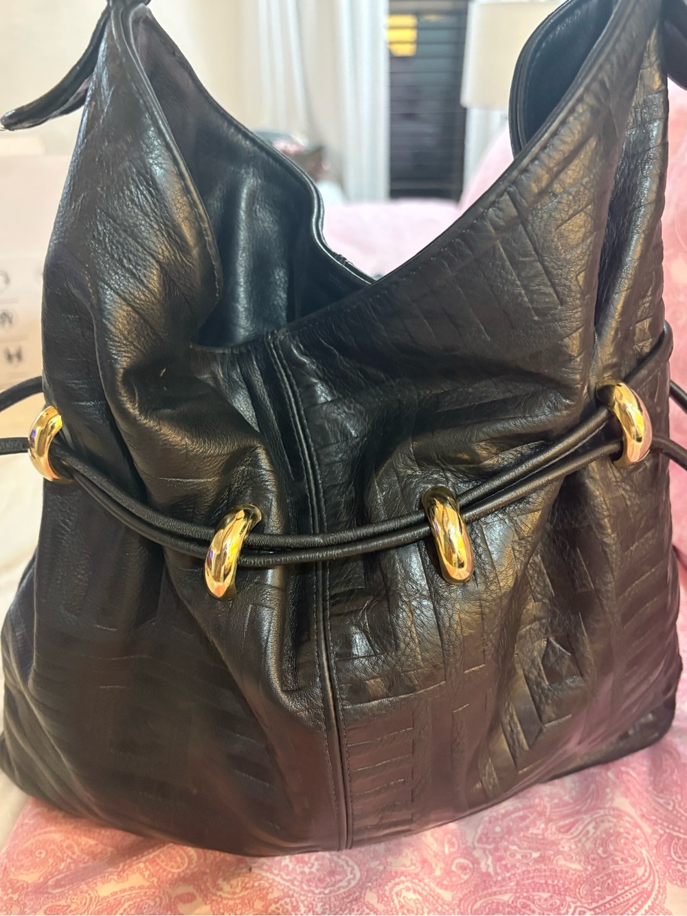 Andre Oliver Black Leather Hobo with Gold Rings
